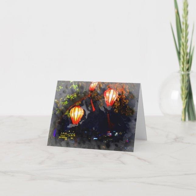 Cartão De Agradecimento Lanterna Vietnamita Dobrou o Ntecard (Frente)