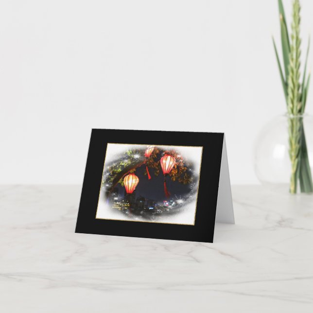 Cartão De Agradecimento Lanterna Vietnamita Dobrou o Ntecard (Frente)