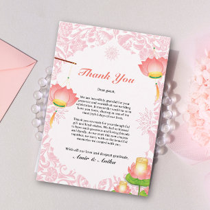 Cartão De Agradecimento Lanternas Rosa Suave de Lótus Casamento Inspirado