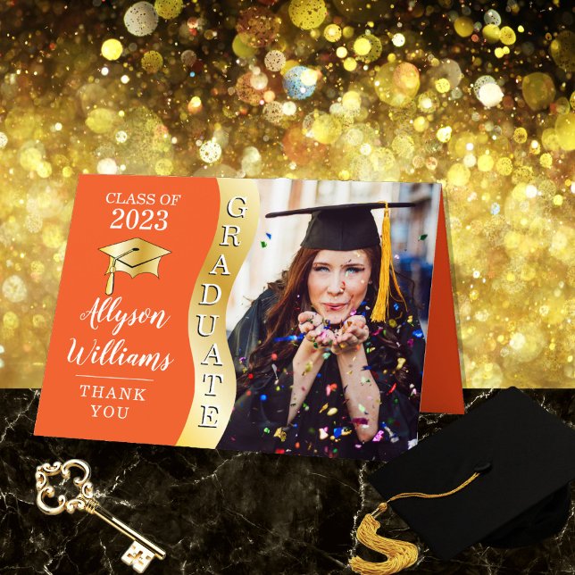 Cartão De Agradecimento Laranja | Foto do Boné Formando de onda do Formand (Criador carregado)