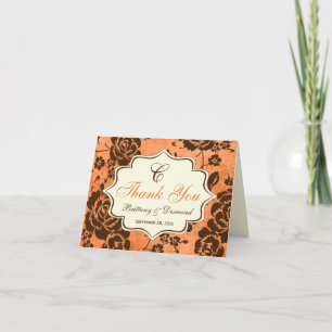 Cartão de Agradecimento Laranja Marrom Marfim Flor