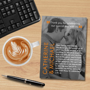 Cartão De Agradecimento Laranja Minimalista Moderno de Foto Escura do Cobr