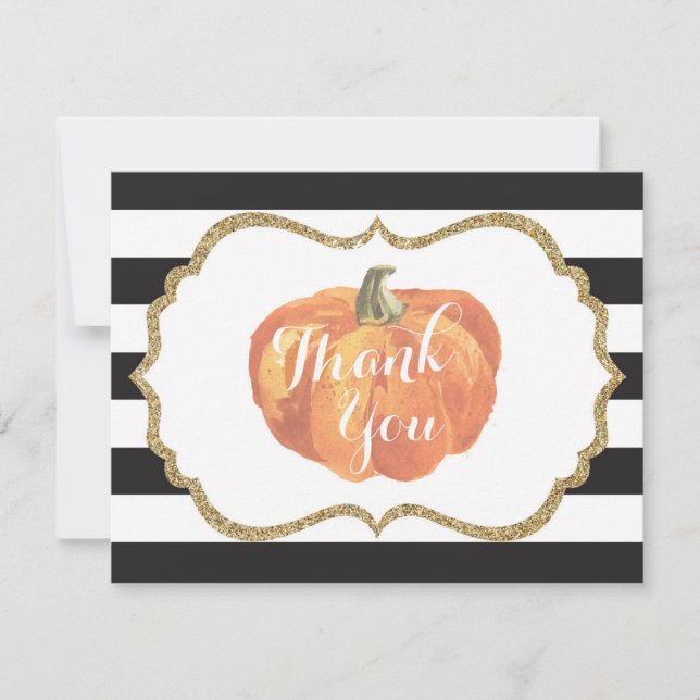 Cartão De Agradecimento Laranja Preto e Dourado outono de Abóbora (Frente)