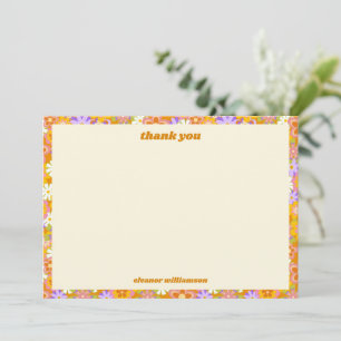Cartão De Agradecimento Laranja Roxo Floral Retro Chuveiro Nupcial Persona