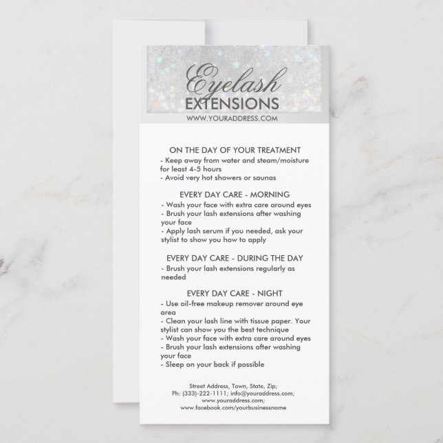 Cartão De Agradecimento Lash Aftercare White Gliter Snow Star (Frente)