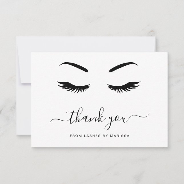 Cartão De Agradecimento Lashes a empresa mínima de preto e branco elegante (Frente)
