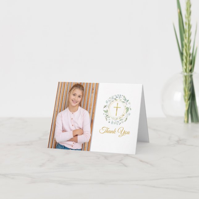 Cartão De Agradecimento Laurel Garland, Obrigado de Foto da Primeira Comun (Frente)