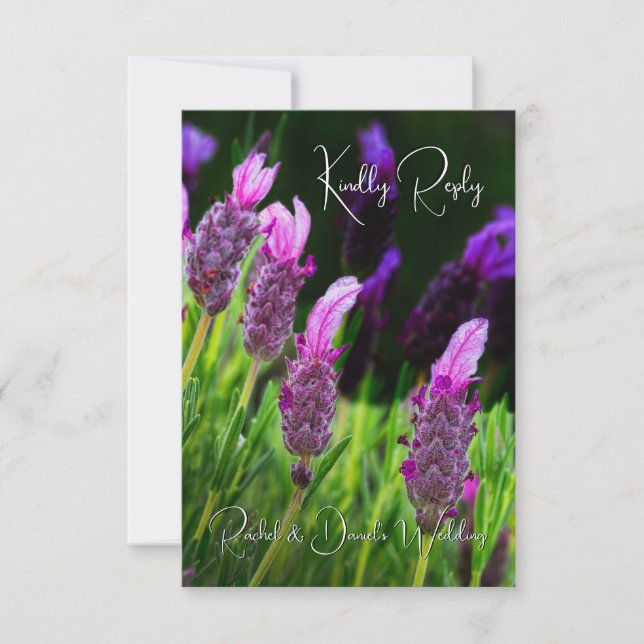 Cartão De Agradecimento Lavanda, Amor e Devoção, Casamento, RSVP (Frente)