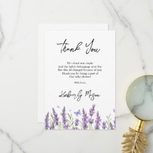 Cartão De Agradecimento Lavanda Chaveirinho de Flor Baby Shower