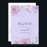 Cartão De Agradecimento Lavanda e Bat Geométrico Floral Dourado Mitzvah<br><div class="desc">Lavanda de Pastel e cartões de agradecimentos geométrica do morcego mitzvah com acentos de verde azul e etéreo.</div>