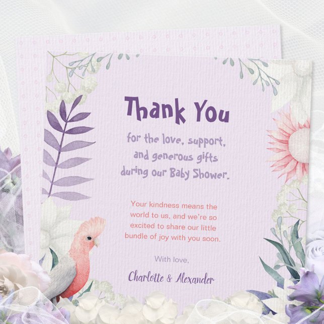 Cartão De Agradecimento Lavanda Encantada Chá de fraldas neutro por sexo (Enchanted Lavender Garden Gender-Neutral Baby Show Thank You Card ©Susanne Sachers - Sunny Mind 🌞)