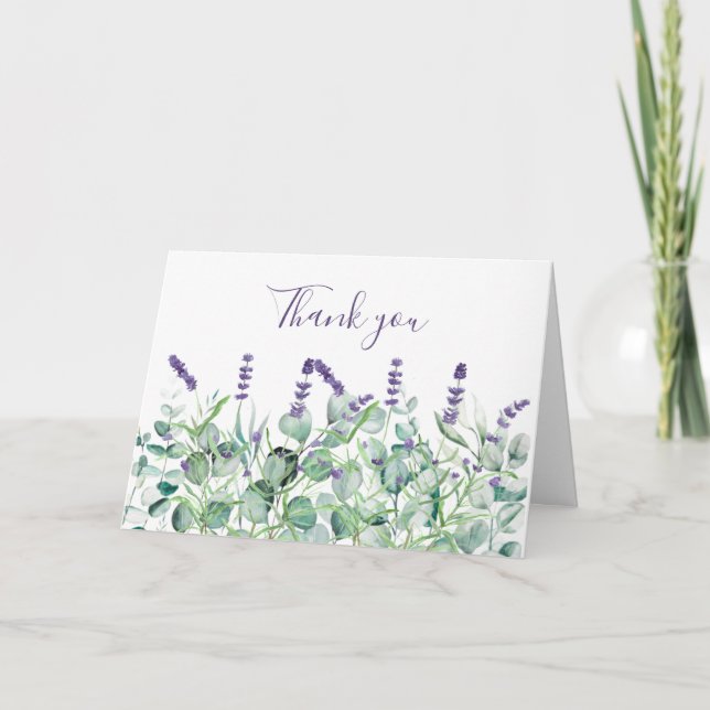 Cartão De Agradecimento Lavanda Eucalyptus Floral Weding Obrigado (Frente)