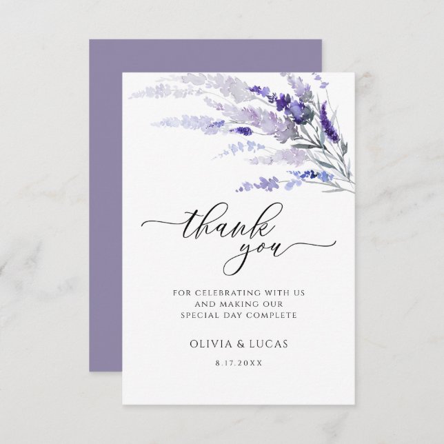 Cartão De Agradecimento Lavanda Floral Botânica Selvagem Lilac Casamento (Frente/Verso)