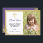Cartão De Agradecimento Lavanda Purple Dourada Brilhante Primeira Comunhão<br><div class="desc">Lavanda Roxo,  Brilhante Dourado Primeiro Cartões de agradecimentos Sagrado</div>