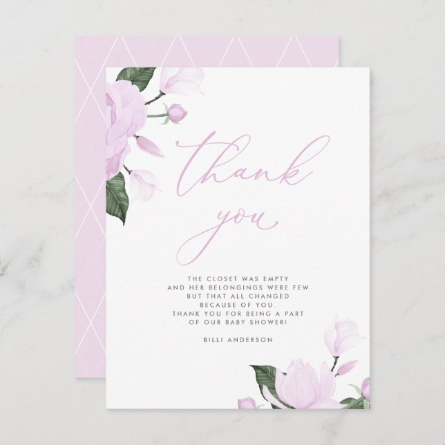 Cartão De Agradecimento Lavanda Purple Floral Chá de fraldas Obrigado (Frente/Verso)