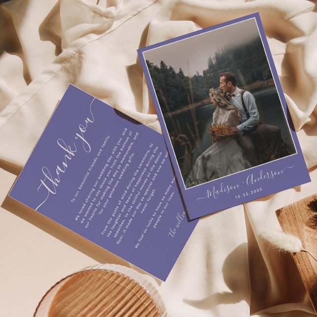 Cartão De Agradecimento Lavanda Roxo Moderno com Casamento de Duas Fotogra (Criador carregado)