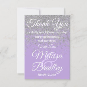 Cartão De Agradecimento Lavanda Silver Glitter Sparkles Obrigado