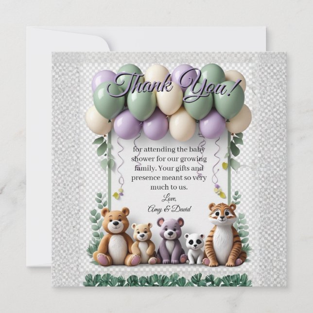 Cartão De Agradecimento Lavender and Green Baby Shower Flat Thank You Card (Frente)