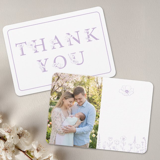 Cartão De Agradecimento Lavender Floral Baby Shower Photo (Thank you photo card)