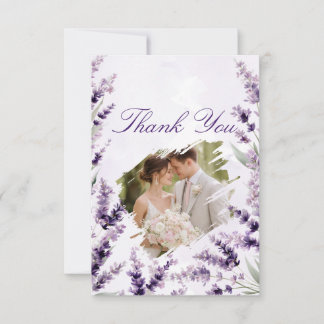 Cartão De Agradecimento Lavender Floral Watercolor Photo Wedding Thank You
