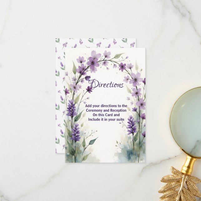 Cartão De Agradecimento Lavender & Lilac Floral Arch Directions Card  (Frente/Verso In Situ)