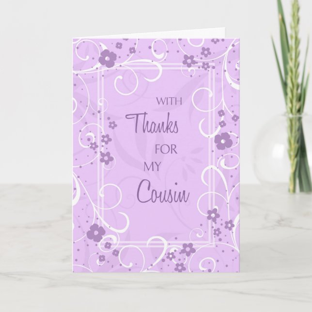 Cartão De Agradecimento Lavender Swirls Cousin Thank You Bridesmaid Card (Frente)