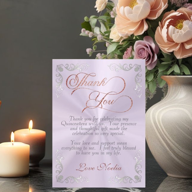 Cartão De Agradecimento Lavender - Vintage Frame & Tiara Quinceanera (Criador carregado)