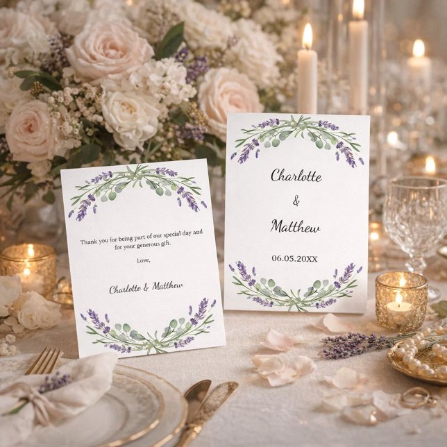 Cartão De Agradecimento Lavender violet florals wedding (Criador carregado)