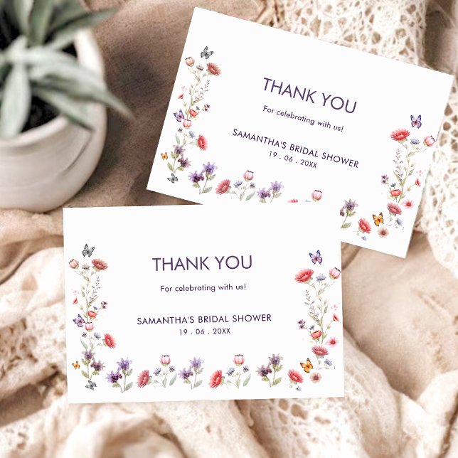 Cartão De Agradecimento Lavender Wildflower a New Chapter Bridal Shower (Share your gratitude with elegant lavender wildflowers and storybook charm.)