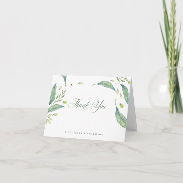 Cartão De Agradecimento Leafy Green | Watercolor Thank You (Frente)