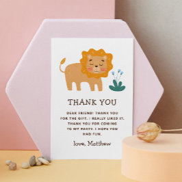 Cartão De Agradecimento Leão bonito. Aniversário de criança de zoo safari 