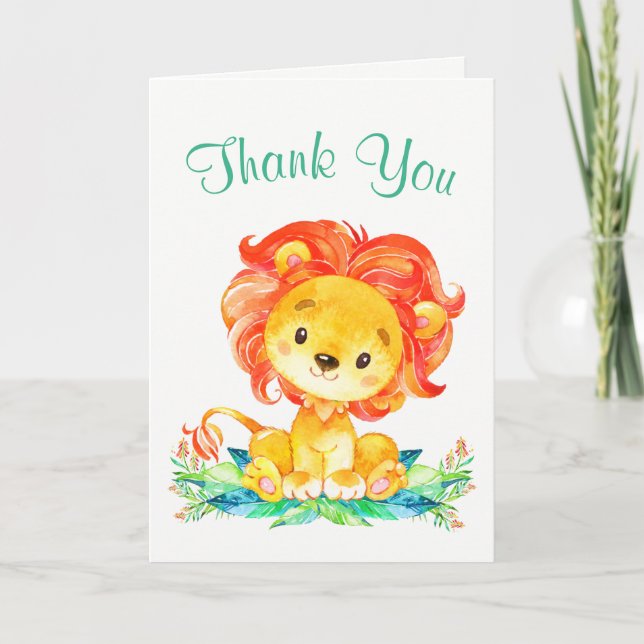 Cartão De Agradecimento Leão de Aquarela Obrigado (Frente)