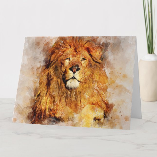 Cartão De Agradecimento Leão Masculino Com Retrato De Grande Maneira De Aq (Frente)