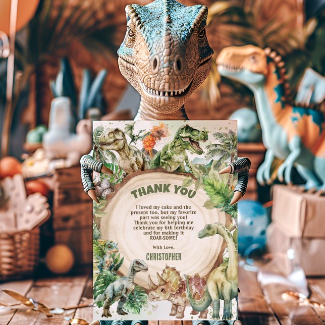 Cartão De Agradecimento Legal dinossauros Greenery Dino-mite Festa de aniv (Criador carregado)