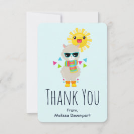 Cartão De Agradecimento Legal Llama e sorrindo Kawaii Sun