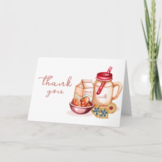 Cartão De Agradecimento Leite e Cookie Gênero Chá de fraldas neutro (Frente)