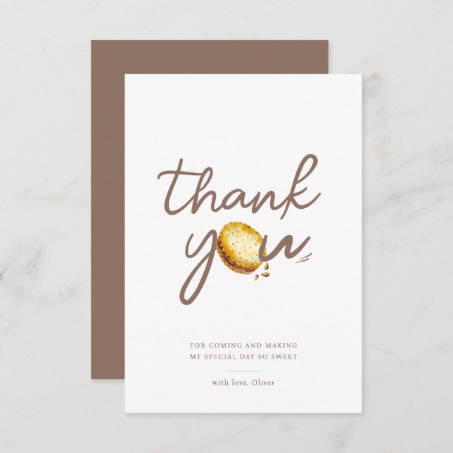 Cartão De Agradecimento Leite e Cookies Primeira Festa de aniversário Obri (Frente/Verso)