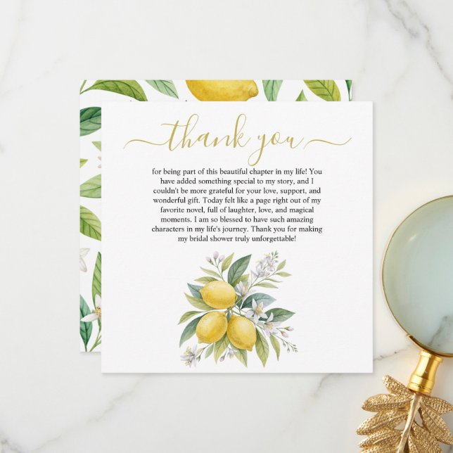 Cartão De Agradecimento Lemon Blossom Bridal Shower Thank You Card (Frente/Verso In Situ)
