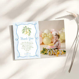 Cartão De Agradecimento Lemon Blue Stripes Birthday Flat Thank You Card