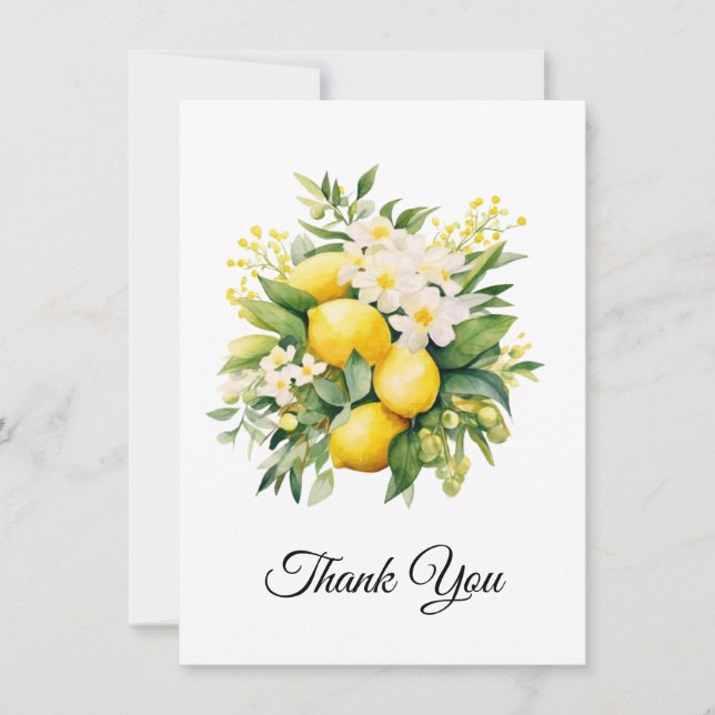 Cartão De Agradecimento Lemon Bouquet with White Blossoms Thank You (Frente)
