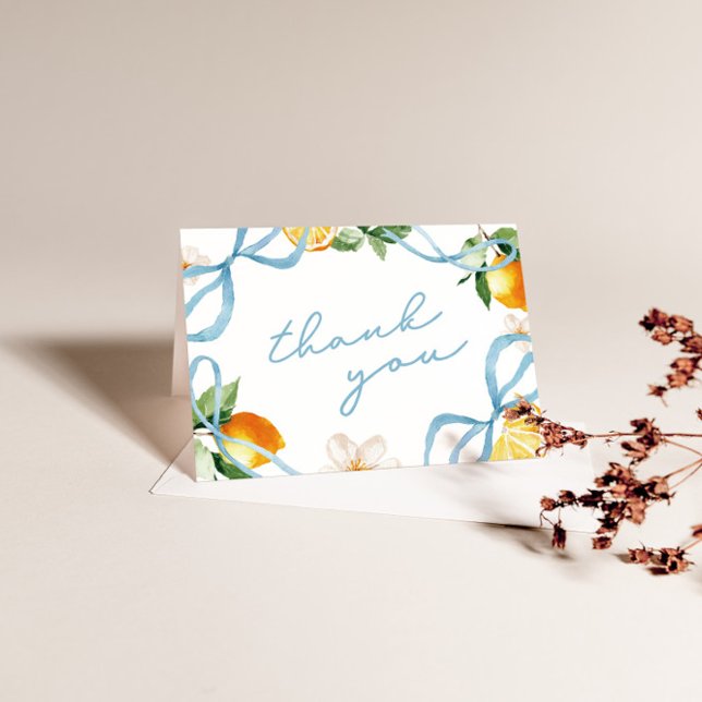 Cartão De Agradecimento Lemon & Bows Whimsical Boys Baby Shower (Lemon & Bows Boy Baby Shower Thank You Card)