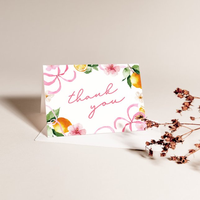 Cartão De Agradecimento Lemon & Bows Whimsical Girls Baby Shower (Lemon & Bows Girls Baby Shower Thank You Card)