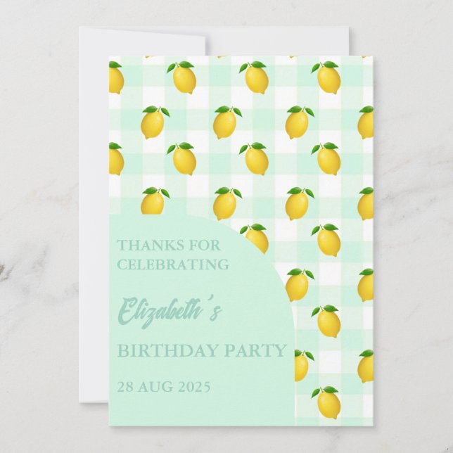 Cartão De Agradecimento Lemon Citrus Summer Birthday (Frente)