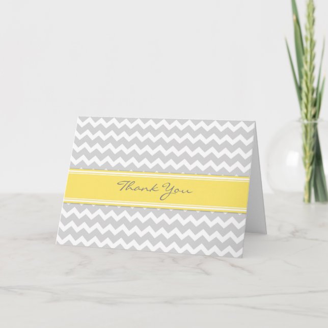 Cartão De Agradecimento Lemon Gray Chevrons Baby Shower Thank You Card (Frente)