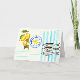 Cartão De Agradecimento Lemons and sardines coastal greeting card