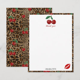 Cartão De Agradecimento Leopard Cheetah Animal Print Red Cherry Pattern