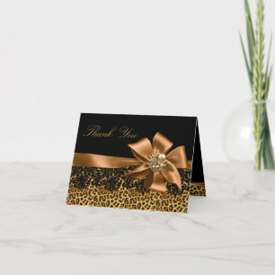 Cartão de Agradecimento Leopardo Dourado e Preto