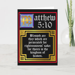 Cartão De Agradecimento Letra Azul Iluminada Dourada Beatitudes Matthew 5