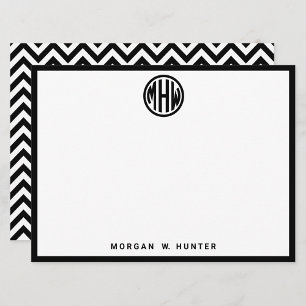Cartão De Agradecimento Letra Chevron DIY BG em círculo branco preto Mono