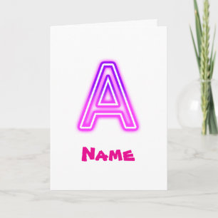 Cartão De Agradecimento Letra Neon A Monograma Brilhante Rosa Roxo Inicial